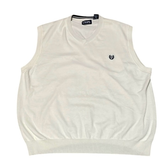 Chaps Cotton V-Neck Golf Vest Sweater Cream Mens XXL Classic Grand dad - Picture 1 of 11